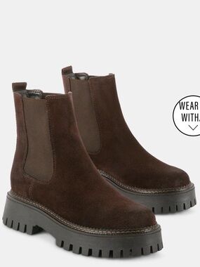 Steve Madden Amie Brown Suede Chunky Chelsea Booties